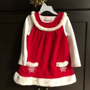 Girls corduroy red & white dress with snowflakes